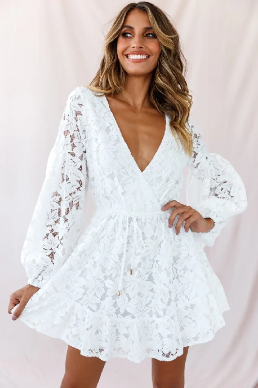 Ever After Keyhole Back Lace Dress White