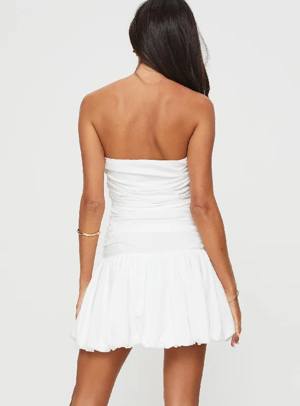 Glamour Girl Strapless Bubble Hem Mini Dress White Petite