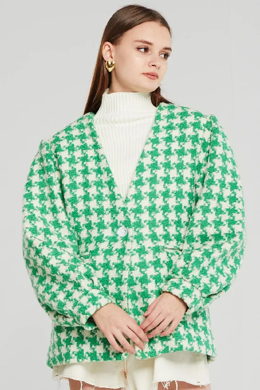 Jamie Oversized Collarless Houndstooth Blazer