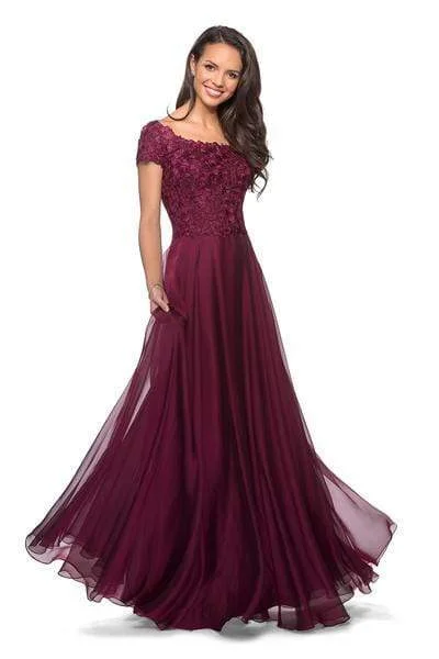 La Femme - 26550 Lace Bateau Chiffon A-line Dress