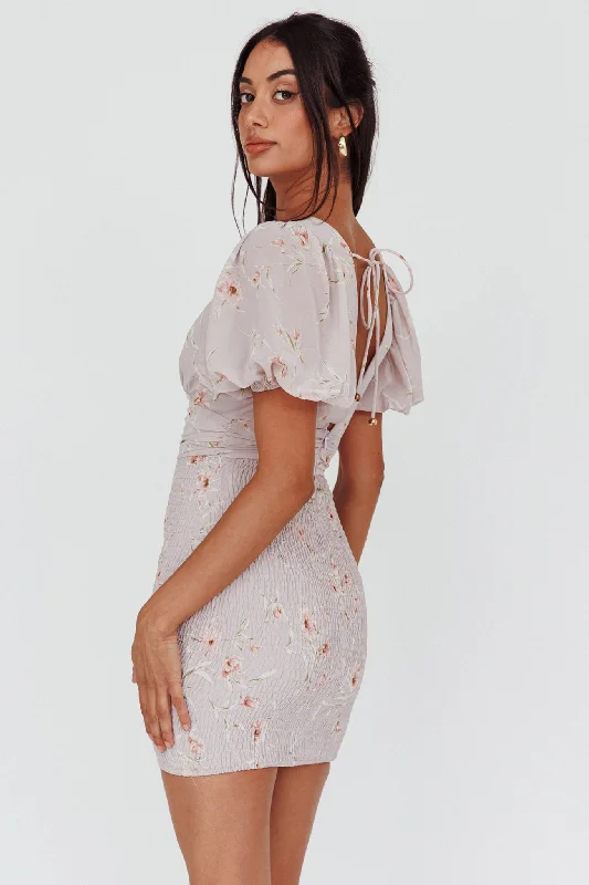 La Nena Shirred Mini Dress Floral Blush