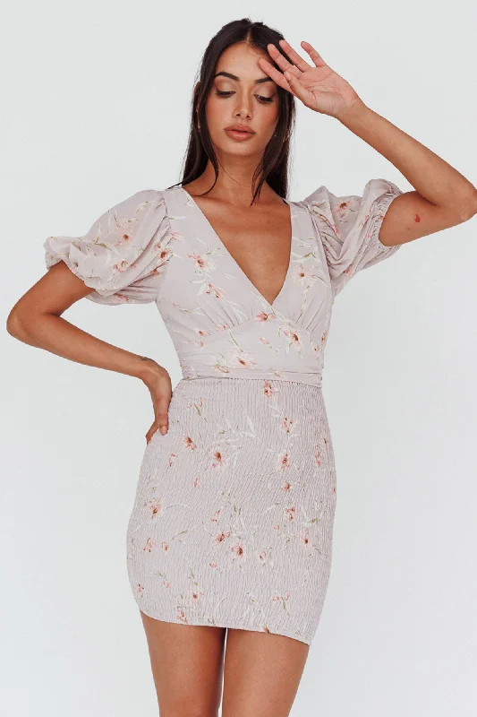 La Nena Shirred Mini Dress Floral Blush