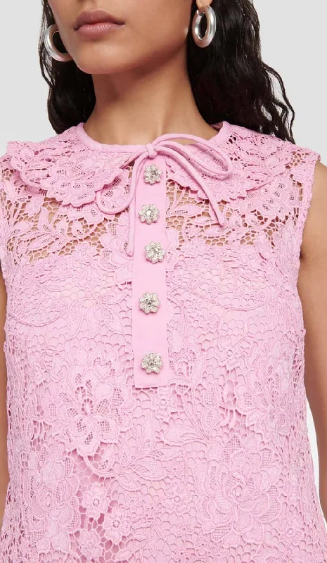 LEAF LACE MINI DRESS IN PINK