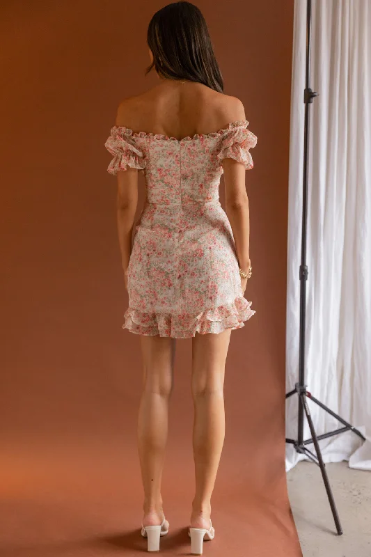 Linka Drawstring Detail Frill Dress Floral Blush