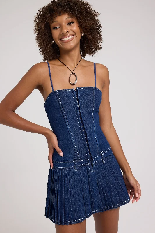 Lioness Honey Corset Mini Dress Blue Denim Blue Denim