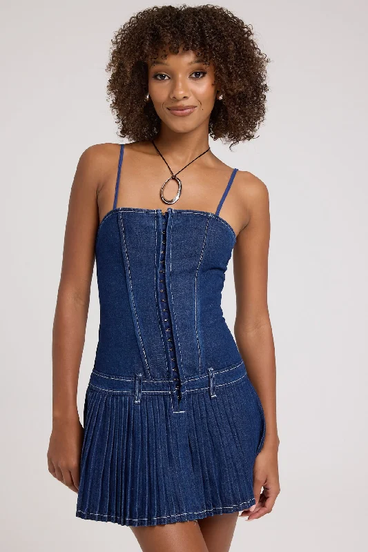 Lioness Honey Corset Mini Dress Blue Denim Blue Denim