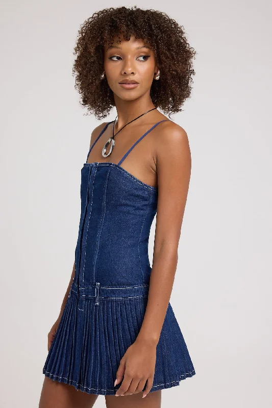 Lioness Honey Corset Mini Dress Blue Denim Blue Denim