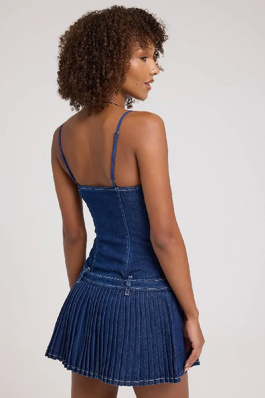 Lioness Honey Corset Mini Dress Blue Denim Blue Denim