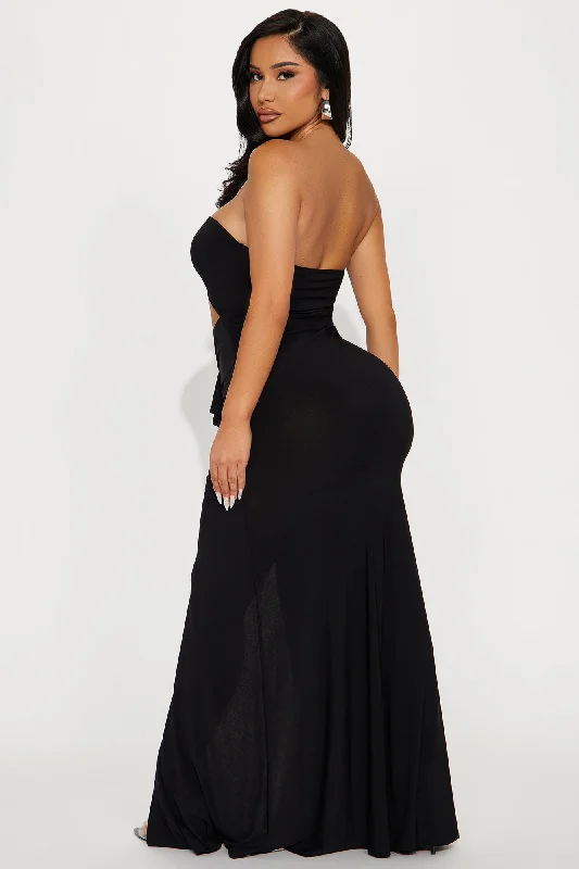 Marina Strapless Ruched Gown - Black