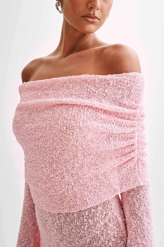 Marisol Off Shoulder Boucle Mini Dress - Baby Pink