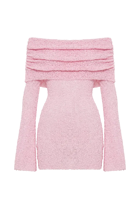 Marisol Off Shoulder Boucle Mini Dress - Baby Pink