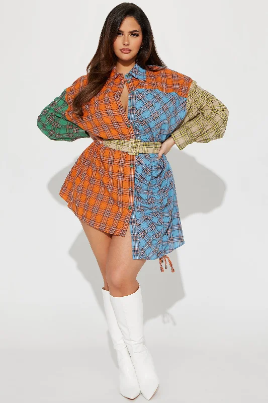 Maya Flannel Mini Dress - Orange/combo