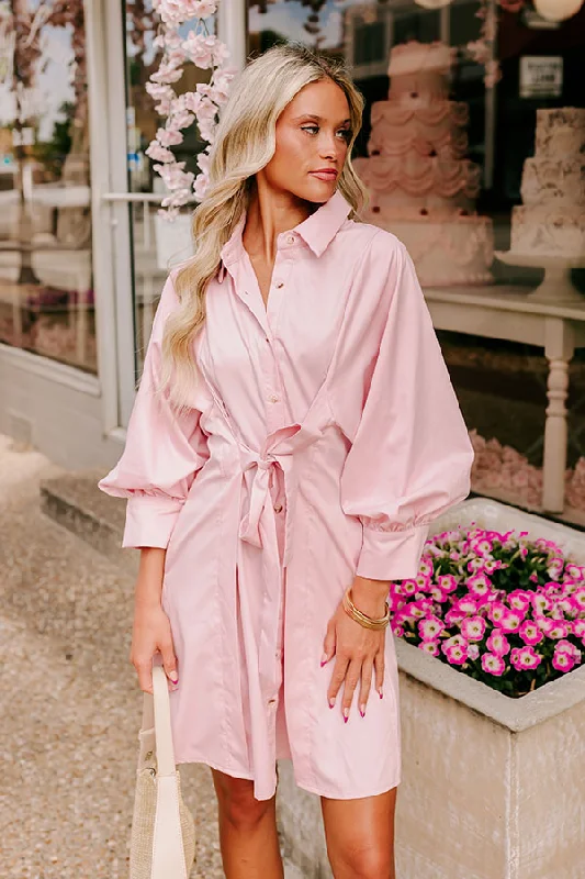 Mykonos Stroll Button Down Mini Dress in Pink