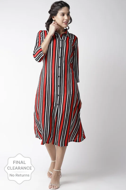 plusS Women Red  White Striped Shirt Dress