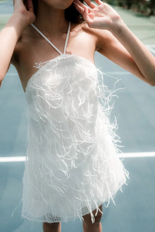 Rehearsal White Feather Mini Dress