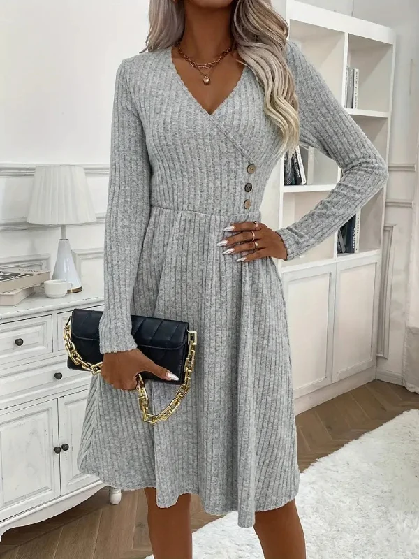 Surplice Neck Long Sleeve Mini Sweater Dress