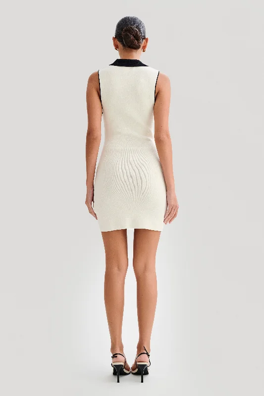 Veruka Collared Contrast Knit Mini Dress - Ivory