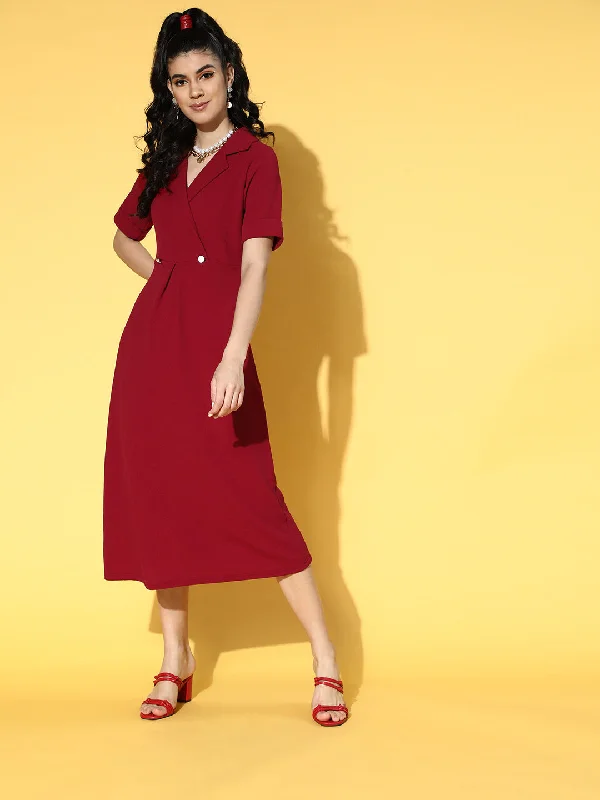 Women Charming Maroon Solid Volume Play Dress