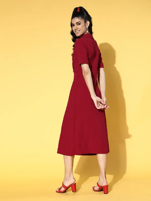 Women Charming Maroon Solid Volume Play Dress