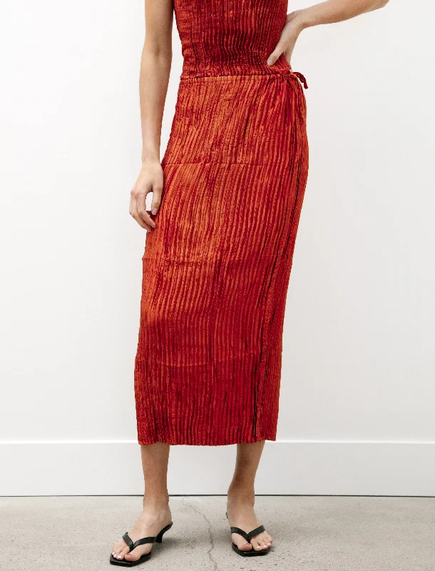 Plissé Silk Skirt Mahogany