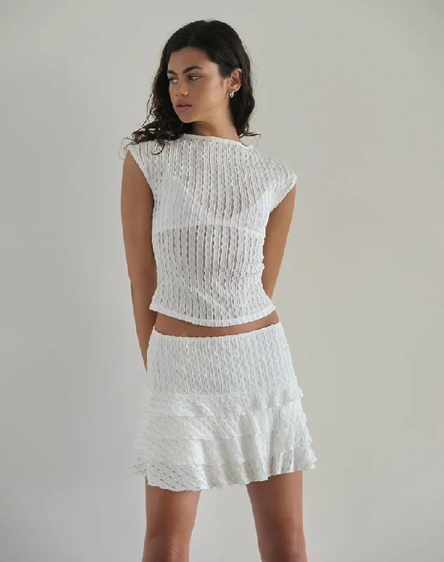 Carlota Mini Skirt in Crinkle White