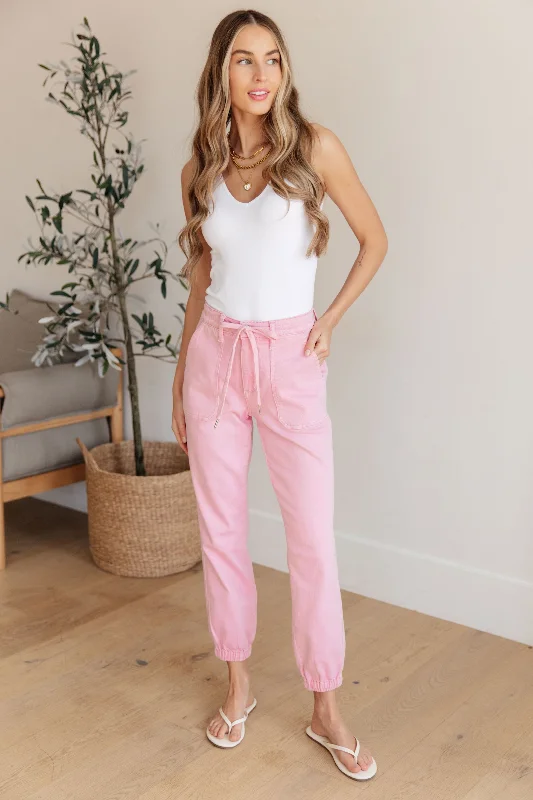 Judy Blue High Rise Garment Dyed Pink Denim Joggers