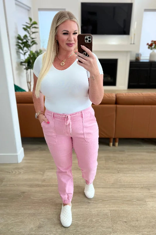 Judy Blue High Rise Garment Dyed Pink Denim Joggers