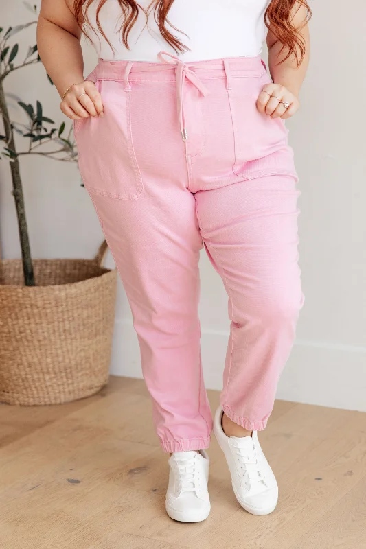 Judy Blue High Rise Garment Dyed Pink Denim Joggers