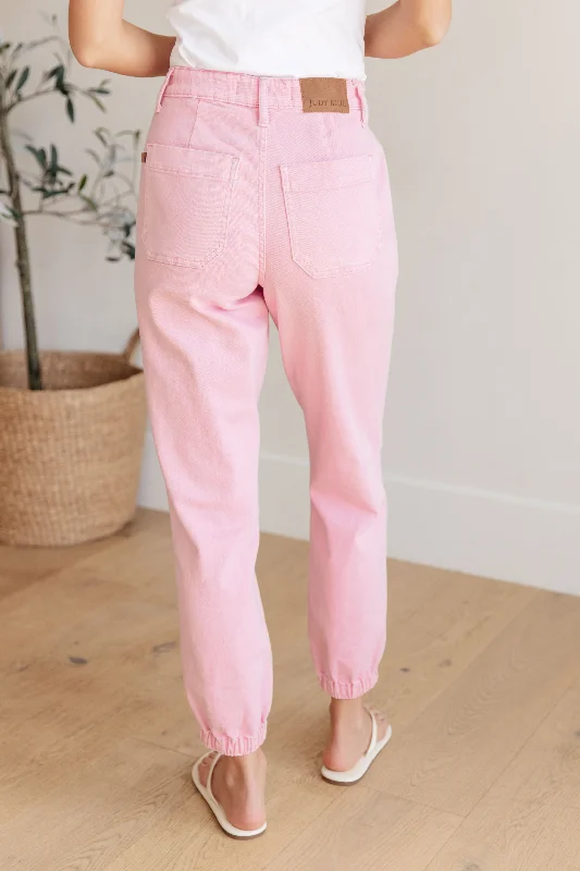 Judy Blue High Rise Garment Dyed Pink Denim Joggers