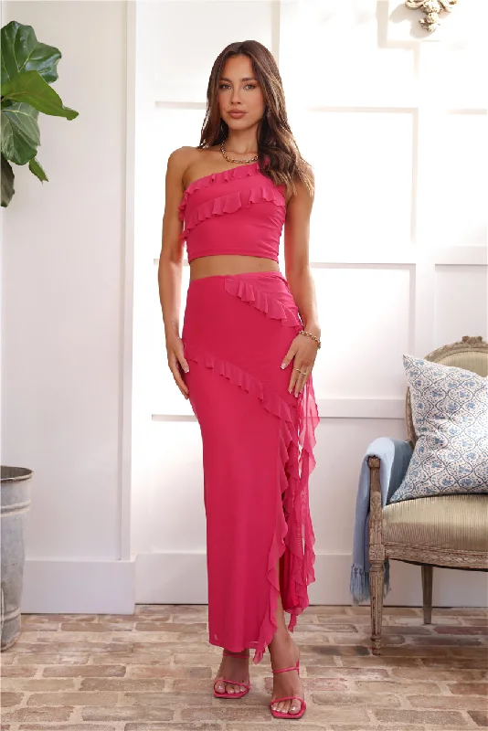 Try To Love Mesh Frill Maxi Skirt Pink