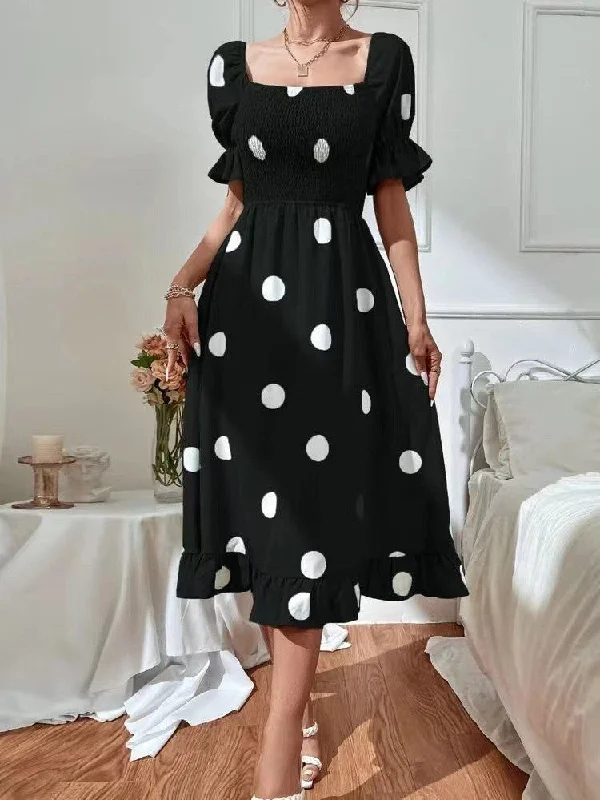 Women's Summer Large Dot Ruffled Elegant Short-sleeved Dresses