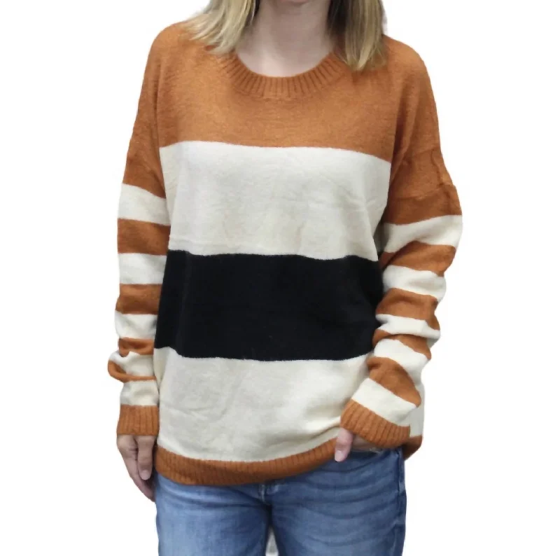 Addison Color Block Sweater In Cognac/cream