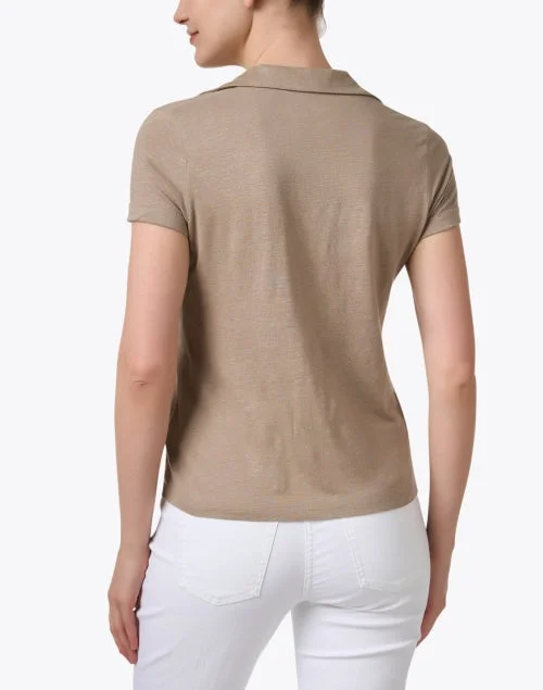 Beige Stretch Linen Polo Top