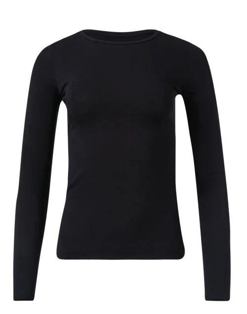 Black Crew Neck Long-Sleeved Stretch Viscose Top