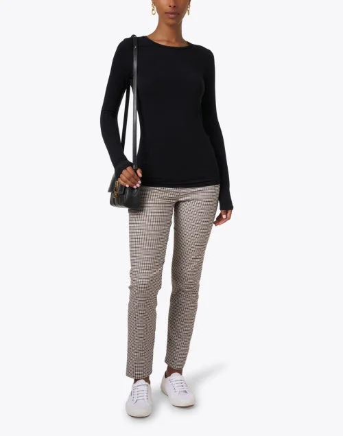 Black Crew Neck Long-Sleeved Stretch Viscose Top