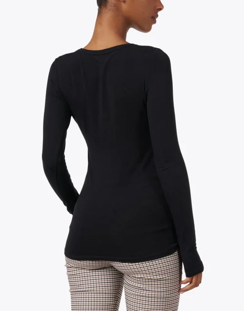 Black Crew Neck Long-Sleeved Stretch Viscose Top