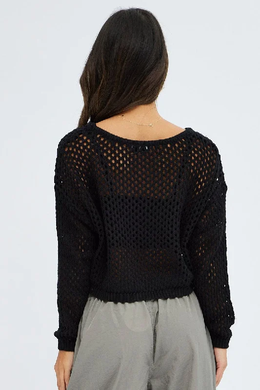 Black Knit Jumper Long Sleeve Fishnet