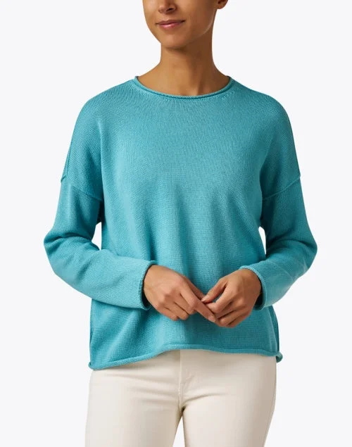 Blue Cotton Blend Sweater