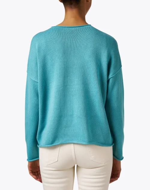 Blue Cotton Blend Sweater