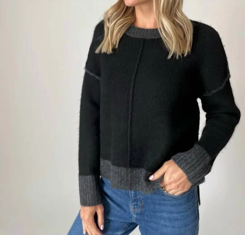 Bodie Contrast Sweater In Charcoal/black