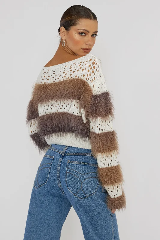 Borealis Fur Trim Knit Sweater Brown