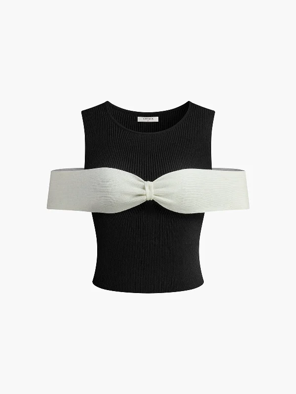 Bow-Trim Stretch Sweater Vest