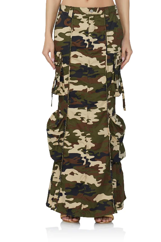 Cassie Cargo Maxi Skirt - Woodland Camo