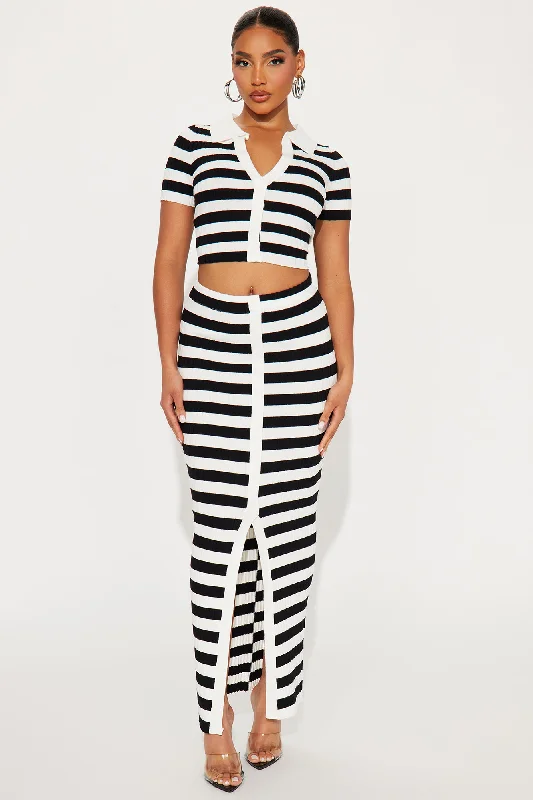 Christine Striped Polo Skirt Set - Black/White