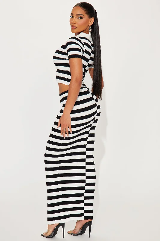 Christine Striped Polo Skirt Set - Black/White