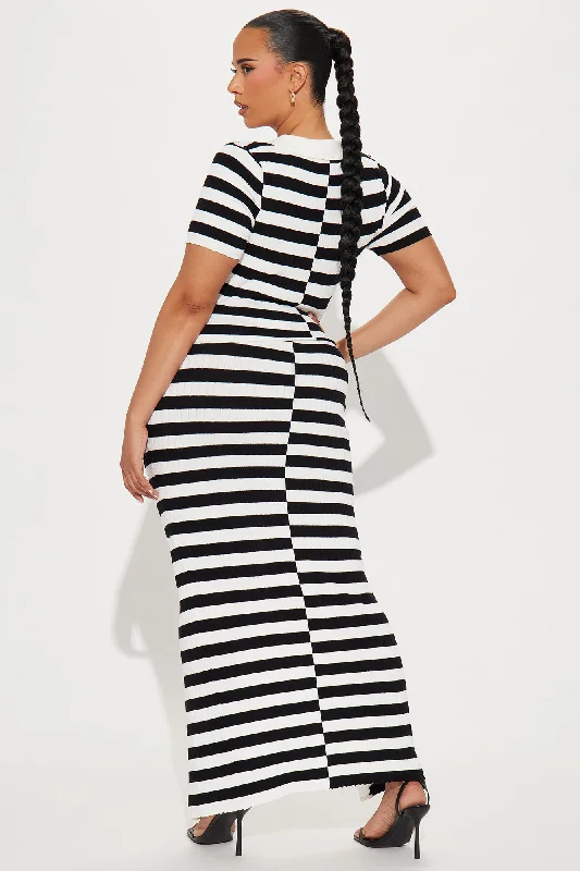 Christine Striped Polo Skirt Set - Black/White