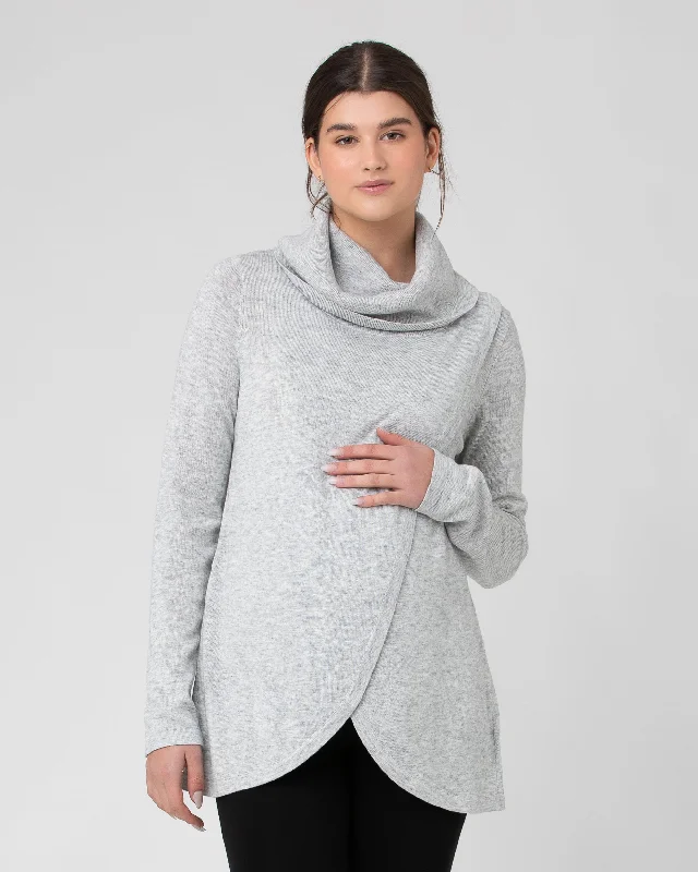 Cowl Neck Nursing Knit  Silver Marle