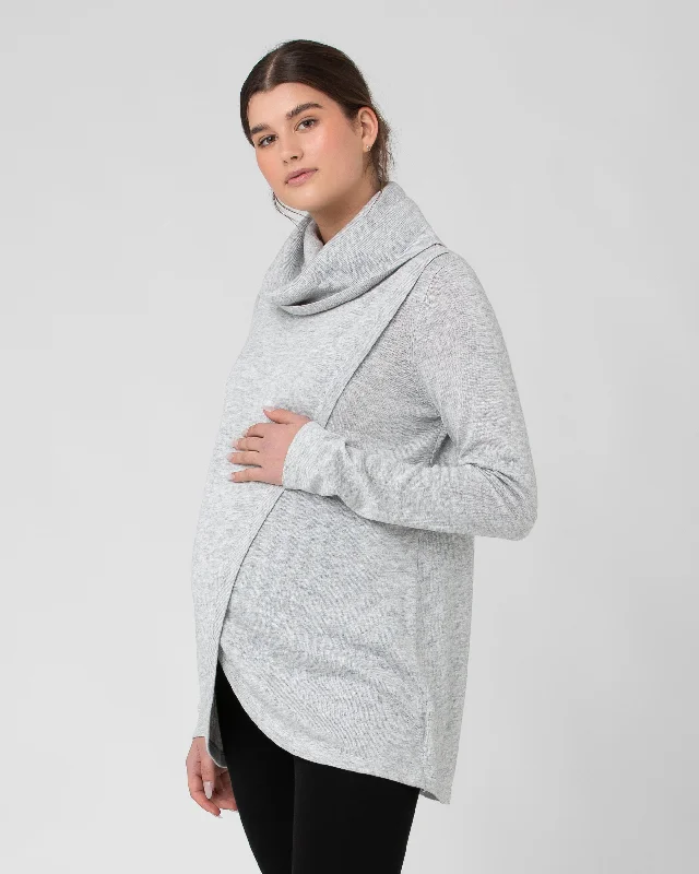 Cowl Neck Nursing Knit  Silver Marle