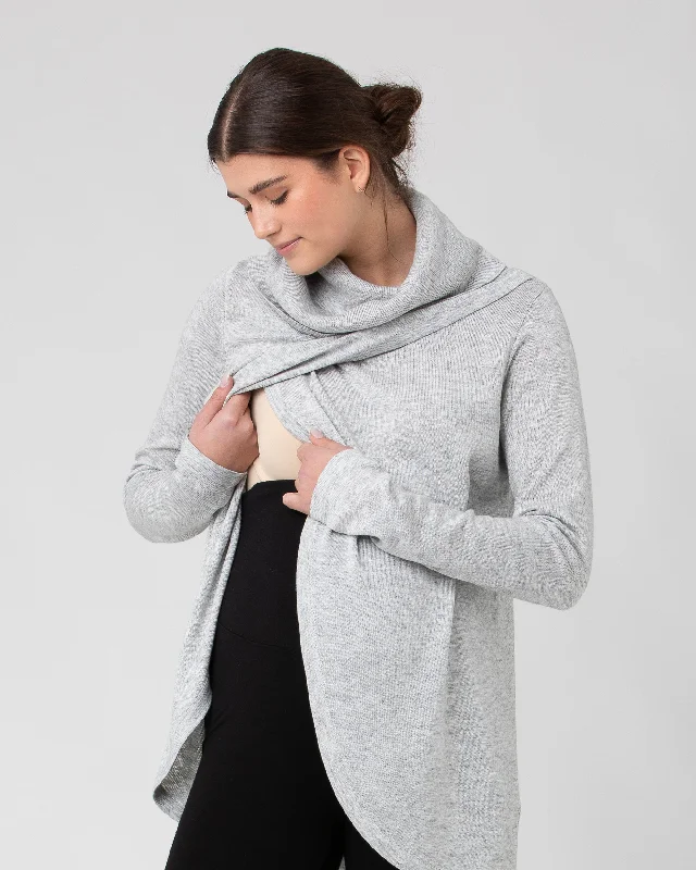 Cowl Neck Nursing Knit  Silver Marle