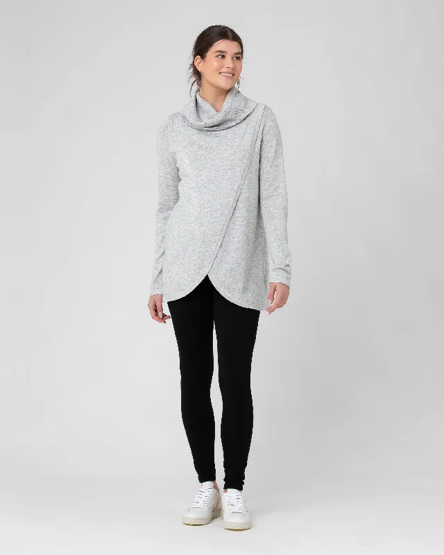 Cowl Neck Nursing Knit  Silver Marle